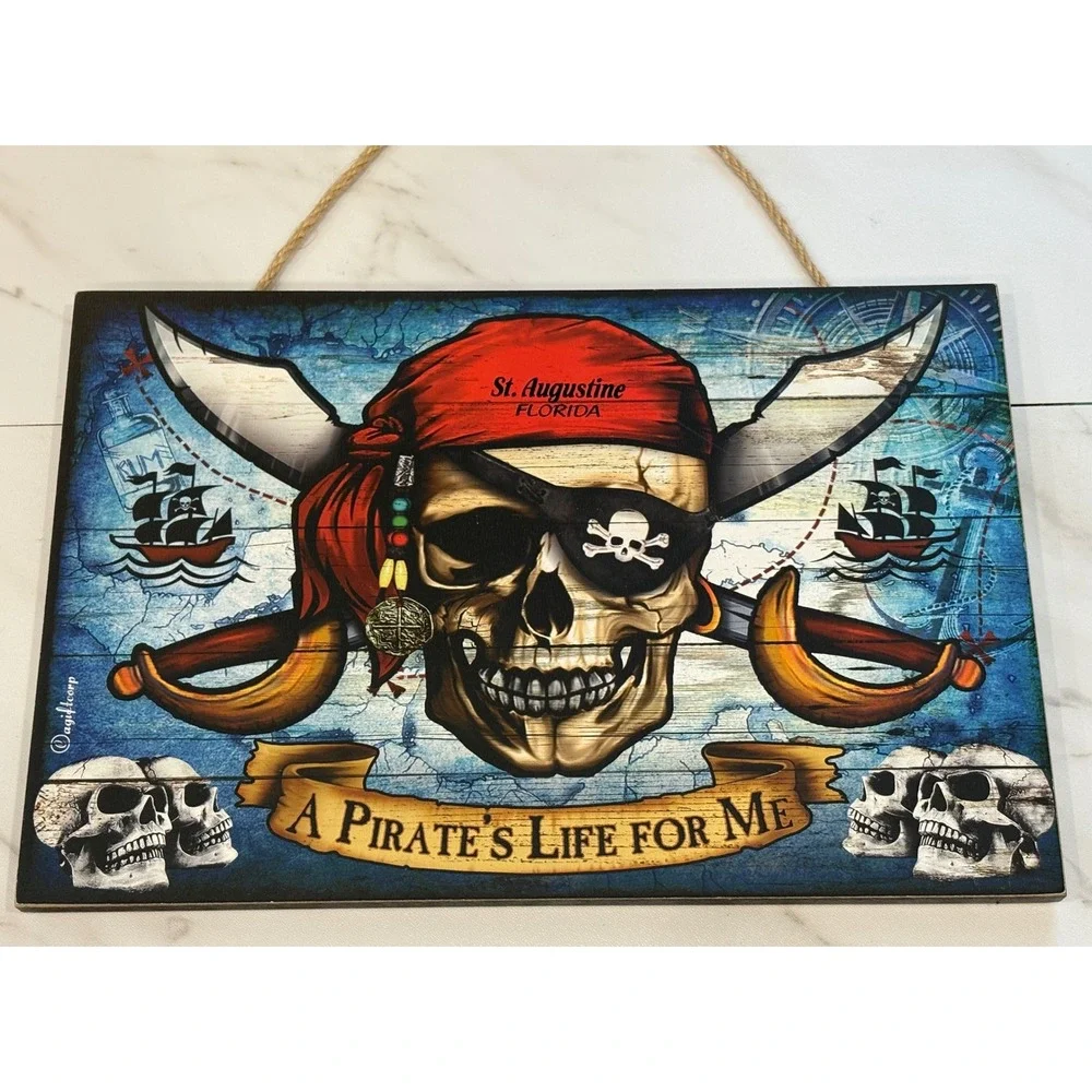 A Gift Corp Pirate Wall Sign OS Blue St. Augustine Florida Nautical Decor